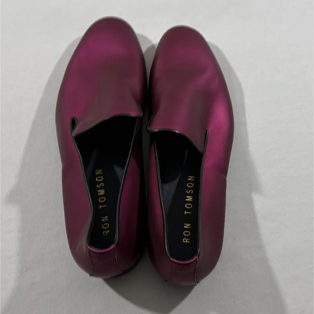 Ron Tomson Patent Leather Loafer Metallic Fuchsia Pink Polished Shoes Slip On 43